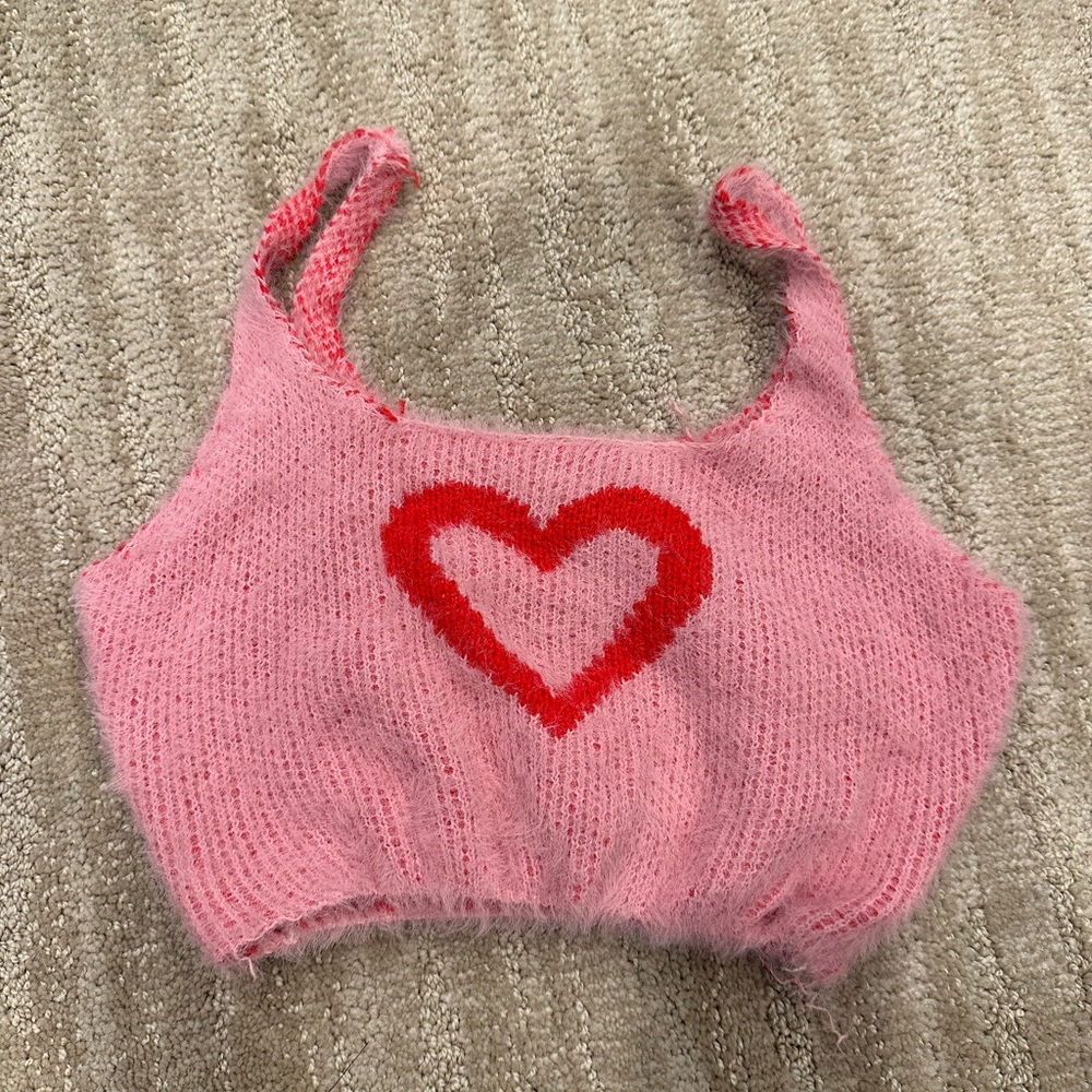 Pink and Red Heart Fuzzy Crop Top